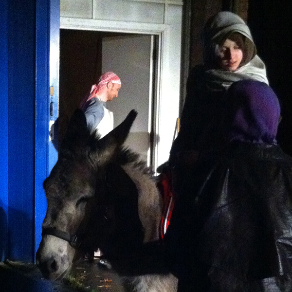 Mary, Joseph and donkey at the carpenter's workshop, E & A Wates 2015