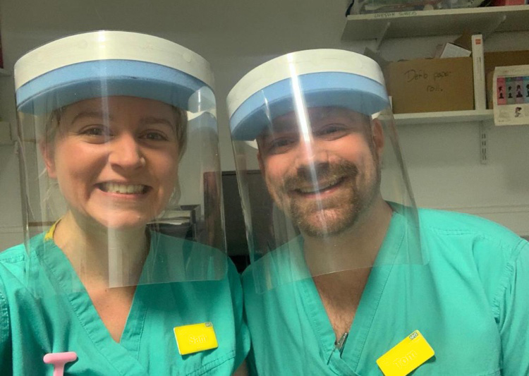 Foam visor components provided by E & A Wates worn by NHS hospital staff