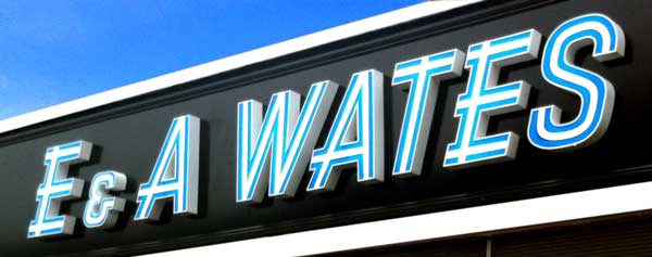 E & A Wates shop sign on Mitcham Lane, London SW16.